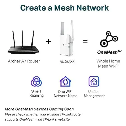 TP-Link RE505X AX1500 WiFi Extender Internet Booster, WiFi 6 Range Extender Covers up to 1500 sq.ft and 25 Devices,Dual Band up to 1.5Gbps Speed, AP Mode w/Gigabit Port, APP Setup, OneMesh Compatible