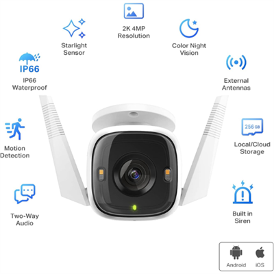 TP-Link Tapo C320WS Outdoor Security Wi-Fi Camera with 4MP 2K QHD, Starlight Sensor Color Night Vision, IP66 Weatherproof, and Built-in Siren