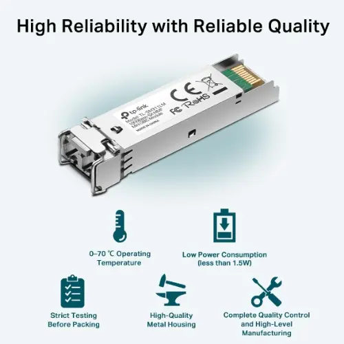 TP-LINK TL-SM311LM Gigabit SFP module, 1000Base-SX Multi-mode Fiber Mini GBIC Module, Plug and Play, LC/UPC interface, Up to 550/220m distance 
