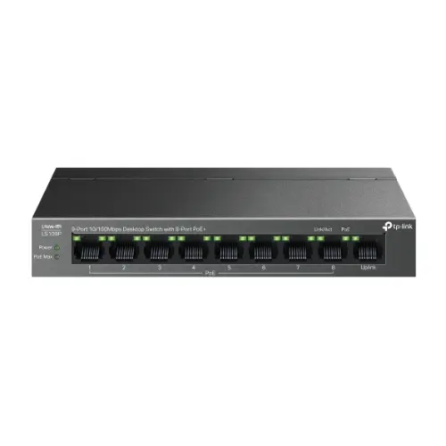 TP Links LS109P 9-Port 10/100Mbps Desktop Switch with 8-Port PoE+