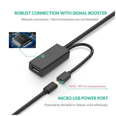 UGREEN Active USB Extension Cable , 10 meter USB Extension Cable Super Speed USB Extension Cable A Plug to A Female with Signal Booster Repeater