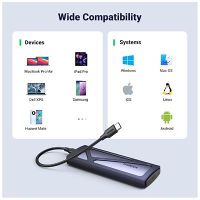 UGREEN SSD Enclosure, Tool-Free USB C External, 10Gbps M.2 NVMe to USB Adapter/Reader Supports M and B&M Keys and Size 2230/2242 /2260/2280 SSD