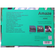 AMAZE A505 Laptop RGB Cooling Stand and Pad with Mobile Holder, 2 Big Fans, 5 Steps Retractable stand