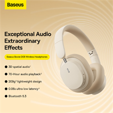 Baseus Bowie D05 Bluetooth Headphone, Stereo Headset, 70 hours battery time, Wireles Bluetooth 5.3, 3D Immersive Spatial Audio, Foldable design, Wireless and wired connection, 