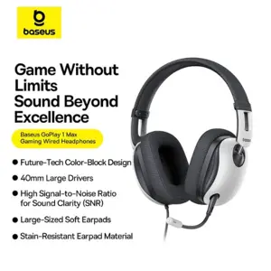 Baseus GoPlay 1 Max Gaming Wired Headphones with Dual 40mm + 10mm Drivers, 7.1 Virtual Surround Sound, Detachable Omnidirectional Mic, and a Lightweight 258g Design