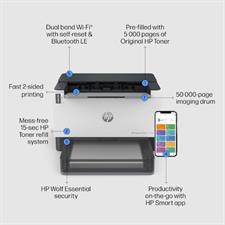 HP LaserJet Tank 1502w Printer, wireless, Print, White. Pre-filled with toner to print up to 5000 pages - 2R3E2A