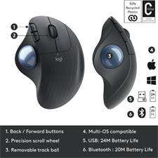 Logitech ERGO M575 Wireless Trackball Mouse with Sculpted Ergonomic Shape, Thumb Control, Dual Connectivity, and 2-Year Battery Life
