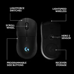 Logitech G PRO 2 LIGHTSPEED Wireless Ambidextrous Gaming Mouse with HERO 2 Sensor (44,000 DPI), LIGHTFORCE Switches, 95-Hour Battery Life, and Magnetic Side Buttons
