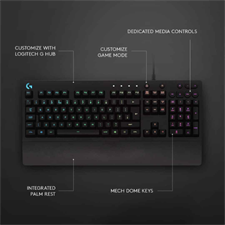 Logitech G213 Prodigy Gaming Keyboard with LIGHTSYNC RGB, Spill-Resistant Design, Dedicated Media Controls, and Mech-Dome Keys