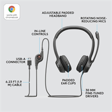 Logitech H390 USB Headset with Noise-Cancelling Mic, In-Line Controls, Padded Earcups, and Digital Stereo Sound