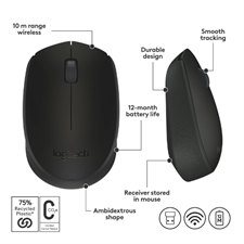 Logitech M170 Wireless Mouse with 10m 2.4 GHz Wireless Range, 12-Month Battery Life, Ambidextrous Design, and Nano USB Receiver