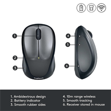 Logitech M235 Wireless Mouse with 2.4 GHz USB Receiver, 12-Month Battery Life, 1000 DPI Optical Tracking, and Compact Contoured Design