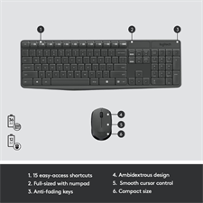 Logitech MK235 Wireless Keyboard and Mouse Combo with Full-Size Layout, Spill-Resistant Design, and a 3-Year Keyboard Battery Life