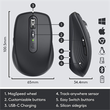 Logitech MX Anywhere 3 Compact Performance Wireless Mouse with MagSpeed Scrolling, Darkfield Tracking, Multi-Device Connectivity, and USB-C Charging
