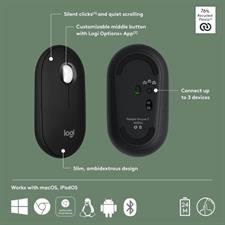 Logitech Pebble Mouse 2 M350s Wireless Bluetooth Mouse with Silent Clicks, Multi-Device Pairing, and Customizable Button