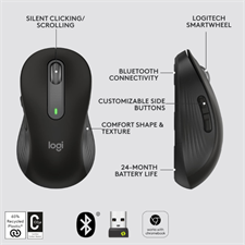 Logitech Signature M650 Wireless Mouse with SmartWheel Scrolling, SilentTouch Technology, Dual Logi Bolt & Bluetooth Connectivity, and Customizable Side Buttons