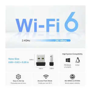 TP-Link Archer TX1U Nano – AX300 Wi-Fi 6 Nano USB Adapter (Up to 287 Mbps, Dual-Band)