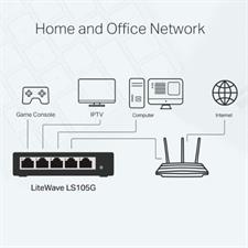 TP-Link Gigabit Ethernet Switch (LS105G) 5 Port RJ45 Metal 10/100/1000Mbps Ideal for Extending Wired Network for SMB and Home Offices
