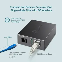 TP-Link TL-FC311B-20 | Gigabit WDM SFP to RJ45 Fiber Media Converter | Fiber to Ethernet Converter | 10/100/1000Mbps RJ45 Port to 1000Base-LX Single-Mode Fiber | Extend Fiber Distance Up to 20 km