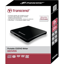 Transcend 8K Extra Slim Portable USB Powered External DVD Writer and Optical Drive