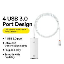 Baseus LITE SERIES 4-PORT USB- A HUB ADAPTER (USB-A TO USB 3.0*4) 200cm Black
