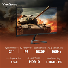 ViewSonic Omni 24 Inch 165Hz IPS Full Hd 1920X1080 Pixels Gaming Led Monitor,1Ms,Hdr10,Free Sync,104% Srgb,Eye Care,Wall Mount,Tilt,2XHdmi,1XDisplay Port,Wide View Angle- Vx2479-Hd-Pro,Black
