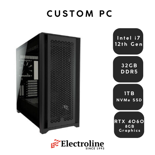 Custom Desktop PC Intel i7 12th Gen, 32GB DDR5, 1TB NVMe