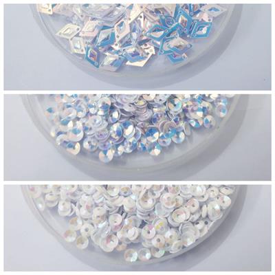 Pack of 3 Tola, (Tola Each) Sitaray in White Color Different Shapes Beautiful Loose Sequins DIY Crafts
