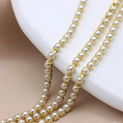 1 yard 2mm Pearl Chain Gold Base DIY Sew On Crafts Garments Wedding Dress Decoration Crafts