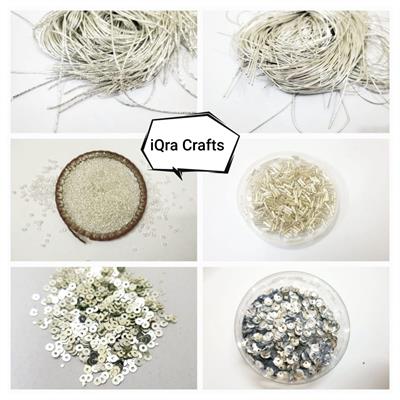 Pack of 6 Tola  (1 Tola Each)  Naqsh/Dabka/ Glass Moti, Sequins  Disc & Cup For Clothing Use in Dull Silver Color