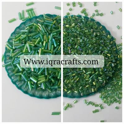 Pack of 3 Tola (1.5 tola each) glass pony cut beads & 6mm Pipe Beads In green