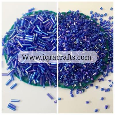 Pack of 3 Tola (1.5 tola each) glass pony cut beads & 6mm Pipe Beads In Blue