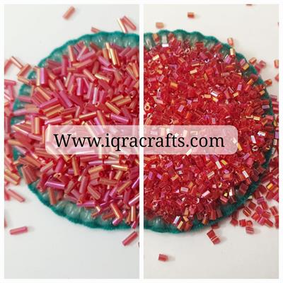 Pack of 3 Tola (1.5 tola each) glass pony cut beads & 6mm Pipe Beads In red