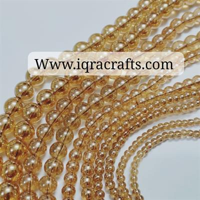  100 Pcs Smooth Round Glass Beads For Crafts Making gold transparent