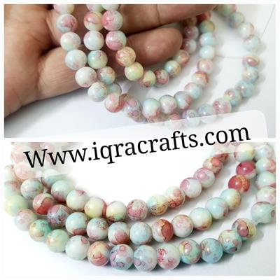 50 Pcs Round Glass High Quality Beads 8mm Craft Sets DIY, In  Multicolor Shade