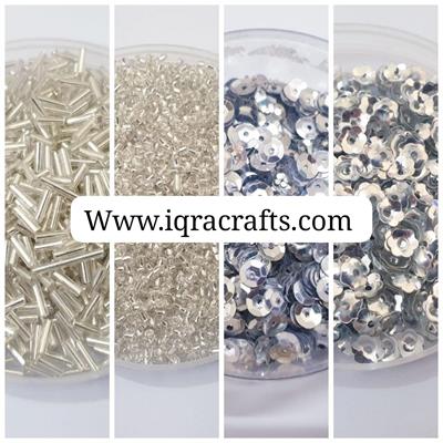 Pack Of 4 Tola (Tola Each) Beads & Sequins Beautiful Loose Sequins DIY Crafts Silver