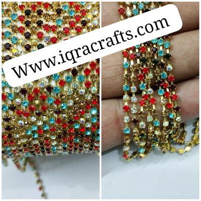 3 gaz Rhinestone Lace Pearl Chain Gold Silver Base DIY Sew On Decoration Crafts