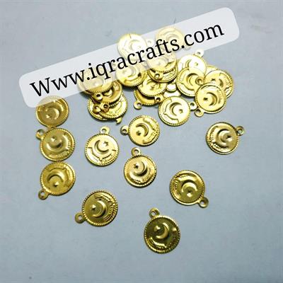 20 Pcs Round Metal Coins in Antique Gold Beautiful Design For DIY Crafts 12mm