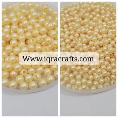   10 gm Round Beads Craft Sets DIY Findins 6mm & 4mm Light Yellow Color