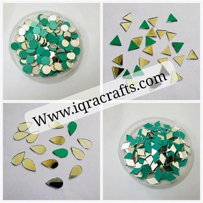 Pack of 200 (50 Pcs Each) Small Mini Craft Mirrors, Various Shapes Drop/Dimond/Round & Triangle