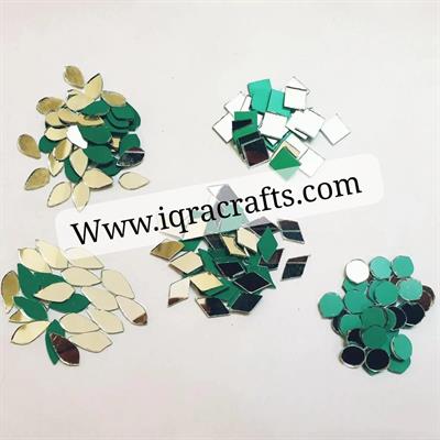 250 Pcs, 50 Pcs Each Glass Mixed Shape Mirror Beads For Art And Craft And Also Used In Embroidery