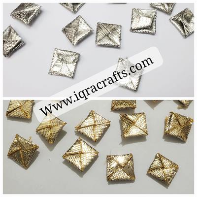 50 Pcs Square Shape Embroidery Craft Material Gota Patti Golden Flowers (1.2cm) Silver/Gold