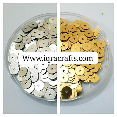 1 Tola 8mm Disc Sitaray in Gold , Sequins Craft Supplies 8mm Flat Back With Hole