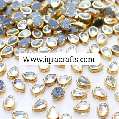 Drop Shape,  Silver Color Flatback Crystal Kundan Stone (6x4mm)
