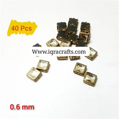 40 Pcs Silver Square Kundan Stone (6x6 mm)