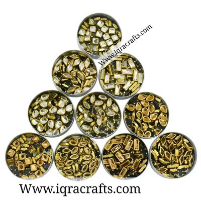 100 Pcs Total (10 Pcs Each) Real Kundan Beads DIY Sewing Jewelry Decoration (10 Shapes)