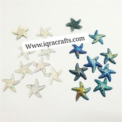 20 Pcs Plastic Star Fish Flower Shape, Beads FlatBack, 20 mm, With Holes
