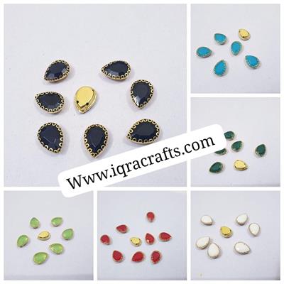 12 Pcs White Colorful Tear Drop Glass Sew On Rhienstones with Golden Base Crystal ( 15x10mm )