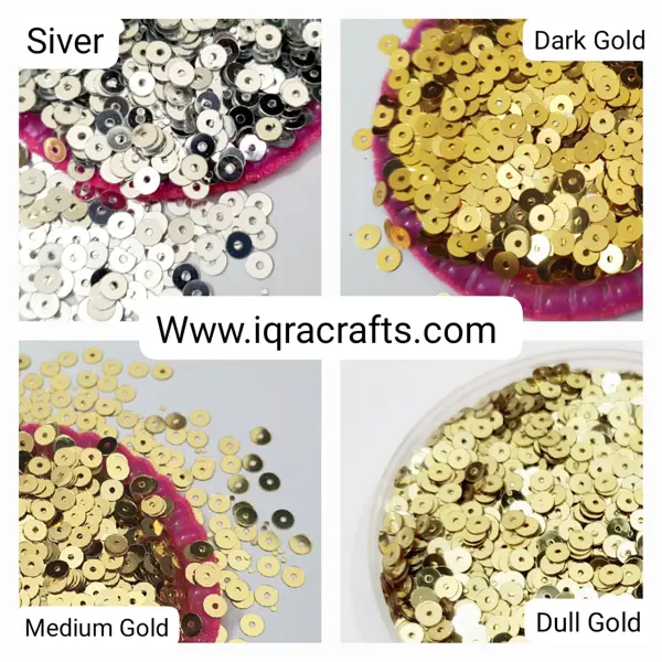 1 Tola 4mm Disc Round Sitaray in Silver,Gold & Dull Gold 