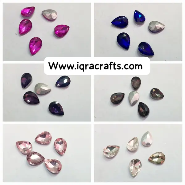 12 Pcs White Colorful Tear Drop Glass Sew On Rhienstones  Crystal ( 15x10mm )
